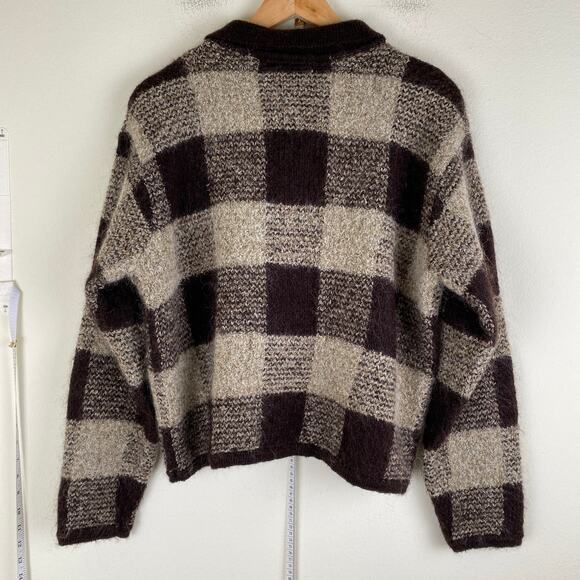 Vintage Paul Harris Mohair Check Zipper Sweater Jacket Size Medium - Picture 7 of 10